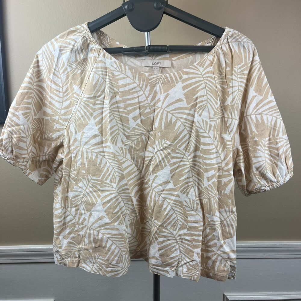 NWT LOFT Palm Frond Linen Blend Blouse - XL